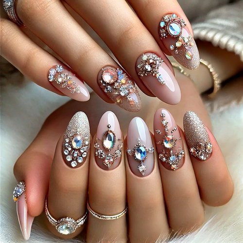 Jewel-Embellished Oval Nails