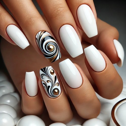 White Swirl Nails