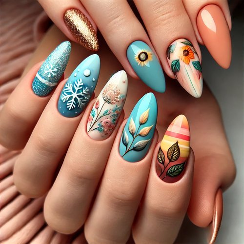 Seasonal Festive Almond Nails
