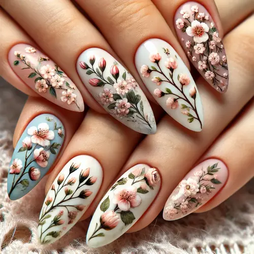  Floral Fantasy Almond Nails
