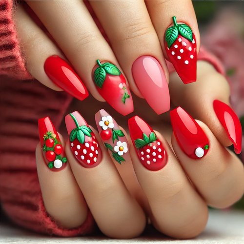 3D Strawberry Charm Nails