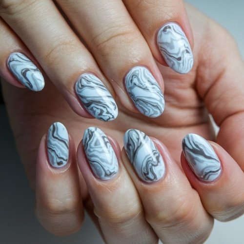 Marble Effect Oval Nails