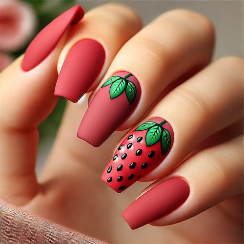 Matte Strawberry Nail Art