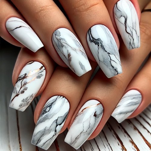  White Marble Nails