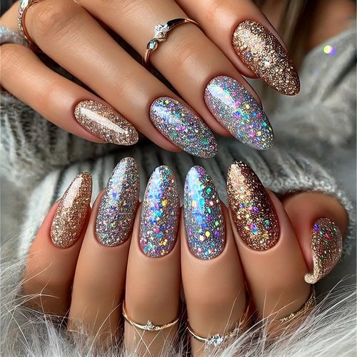 Glittery Oval Nails
