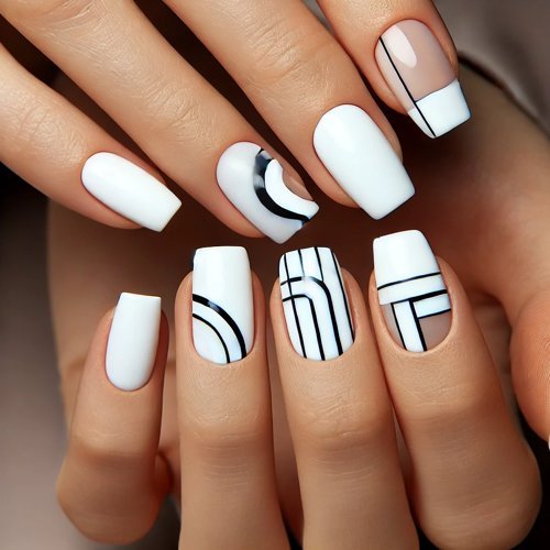 Negative Space White Nails