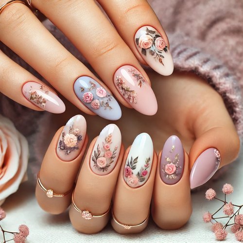 Floral Oval Nails