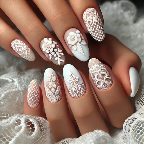 White Lace Nail Design