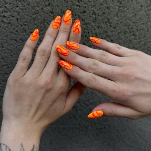 Electric Orange Swirl Nails