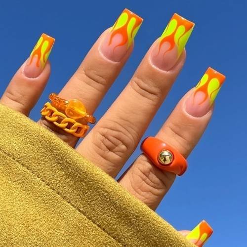 Neon Flame Tip Nails
