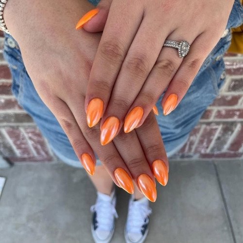 Shimmering Orange Pearl Nails