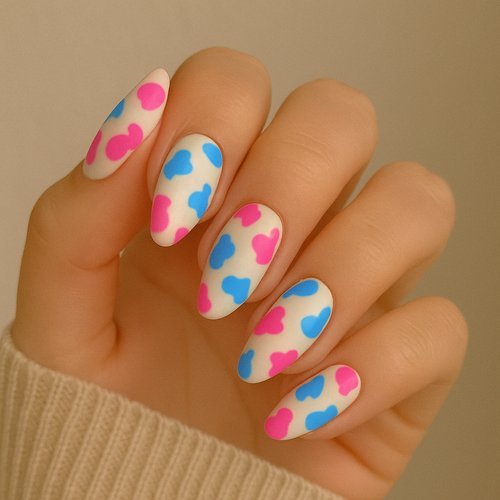 Pink and Blue Cow Print Nails