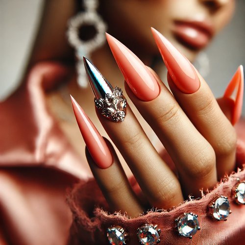 Peachy Coral Stiletto Nails