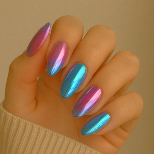 Pink and Blue Chrome Nails