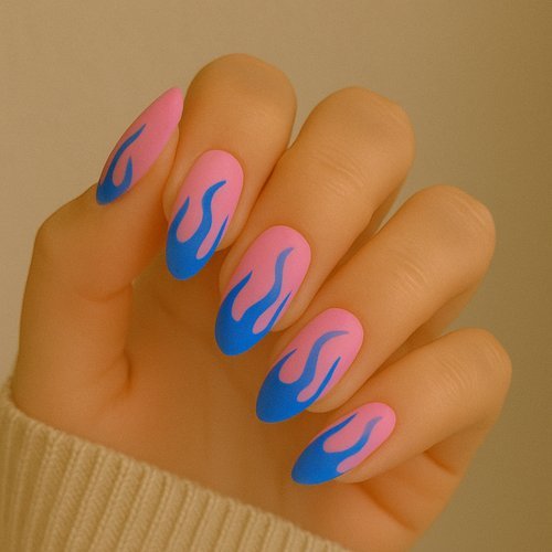 Pink and Blue Flames Nails