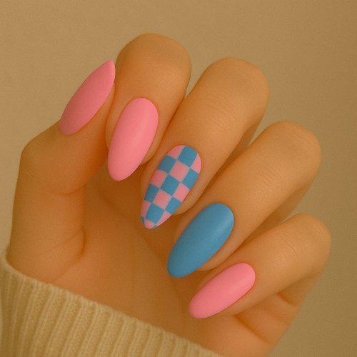 Checkerboard Accents Nails