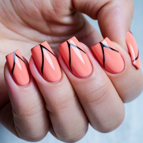 Peachy Coral Negative Space Nails