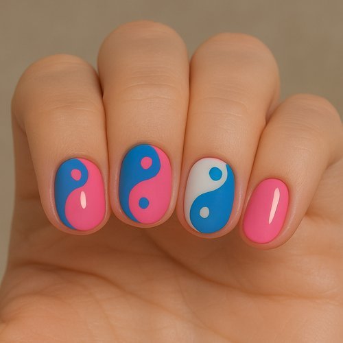 Pink & Blue Yin Yang Nails