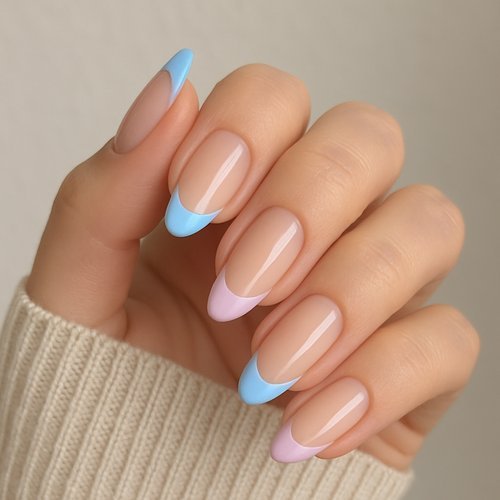 Blue & Pink French Nails