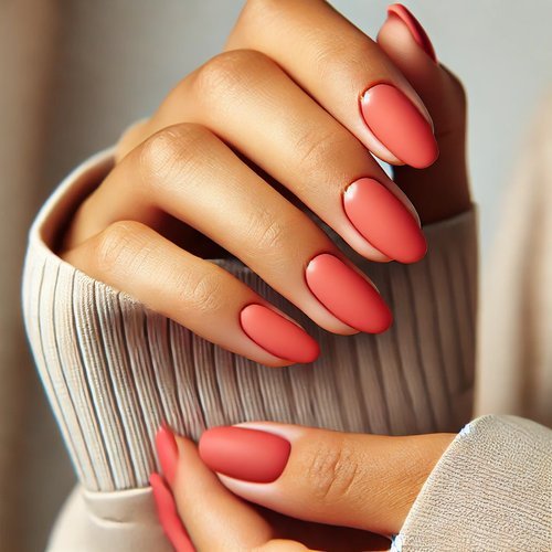 Matte Peachy Coral Nails