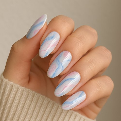 Pink and Blue Marble Nails