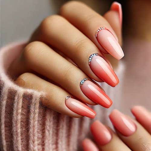 Peachy Coral Ombre Nails