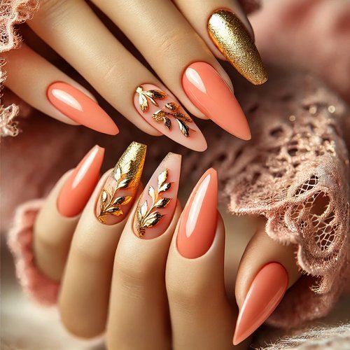 Peachy Coral and Gold Foil