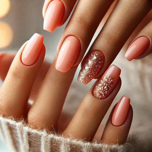 Peachy Coral with Glitter Accents