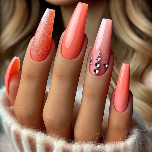 Peachy Coral Coffin Nails