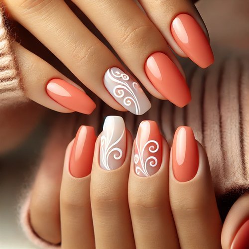 Peachy Coral with White Swirls