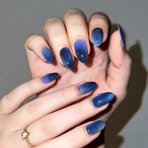Blue Jelly Ombre Nails