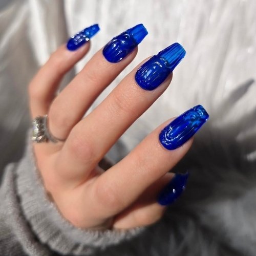 Deep Blue Texture Nails
