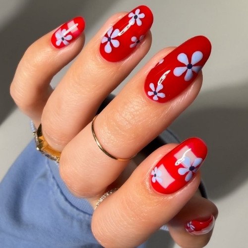Red Floral Jelly Nails