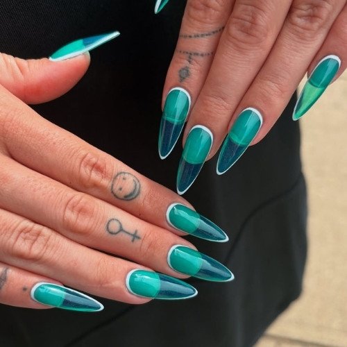 Teal Edge Jelly Nails