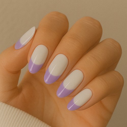 Half Moon Purple and White Nails