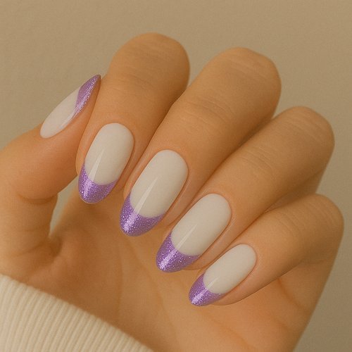 Purple Glitter Tips on White Base