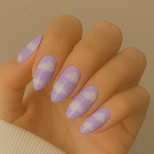 Lavender and White Cloud Nails