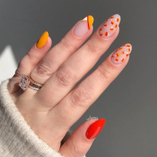 Candy Corn Inspired Nails with Playful Autumn Vibes.