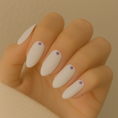 White Matte Nails with Purple Gems