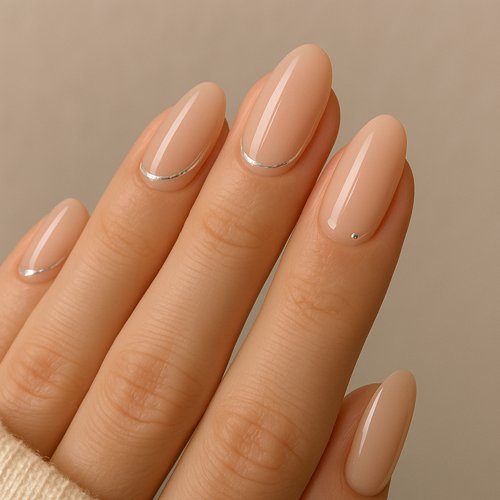 Nude and Silver Nails