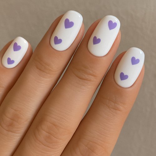 Purple Hearts on White Nails