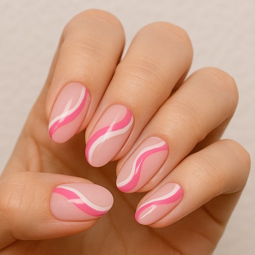 Pink & White Swirl Nails