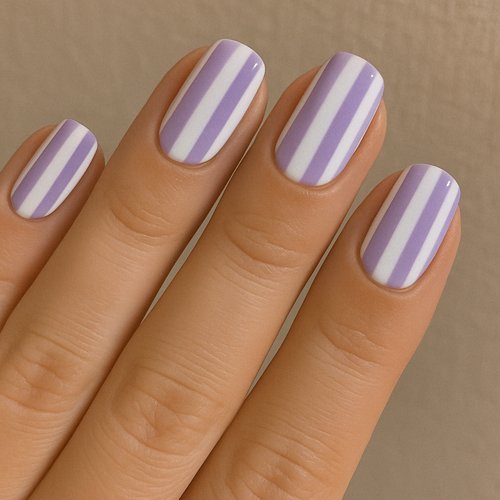 Purple and White Striped Nails