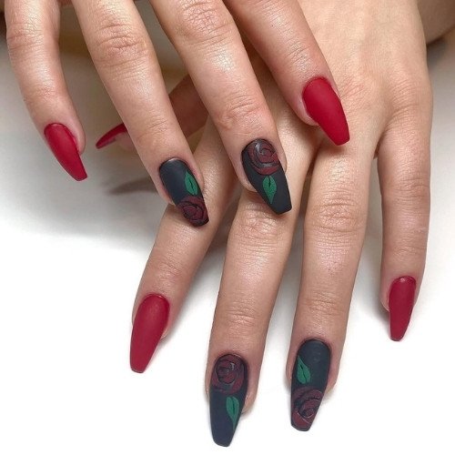 Dramatic Red Rose Nails
