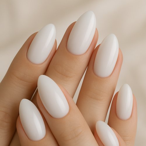 Milky White Almond Nails