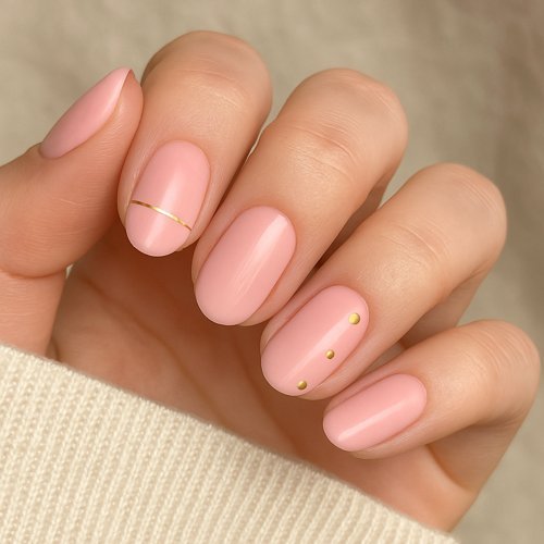 Soft Pink Nails with Gold Accents