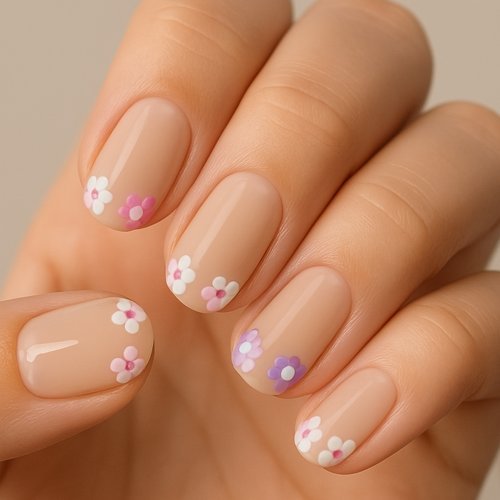 Nude Nails with Flower Tips