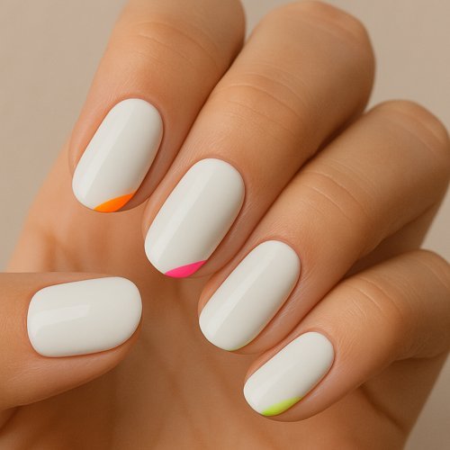 Neon Accents on White Nails