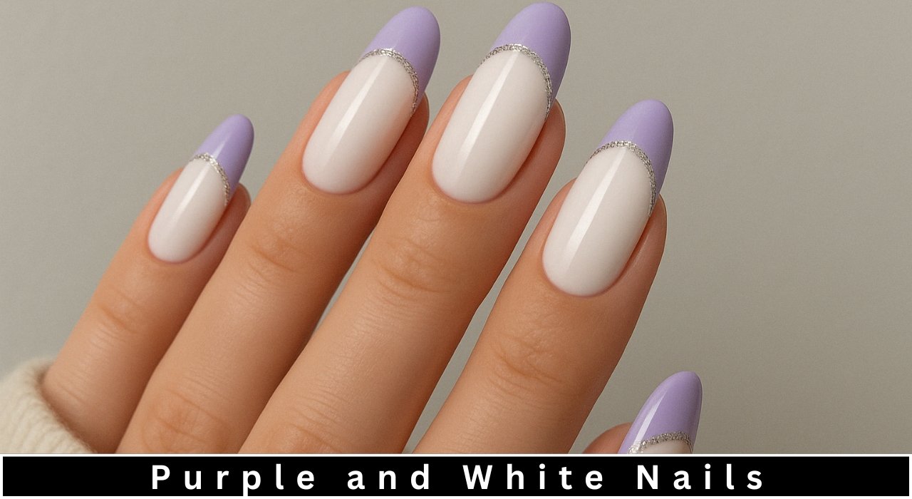 Purple and White Nails