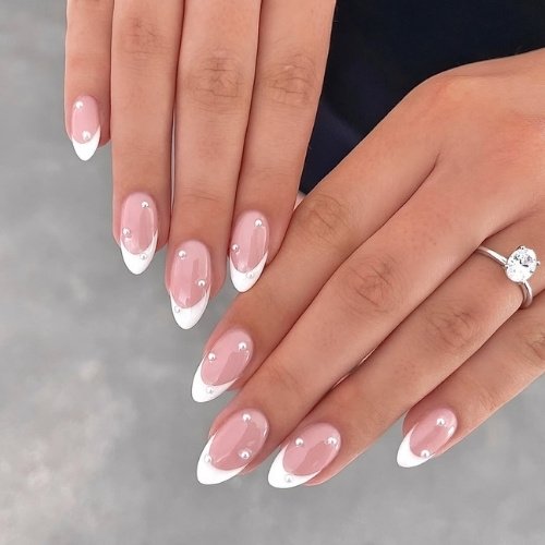 Classic Pink Pearl French Nails